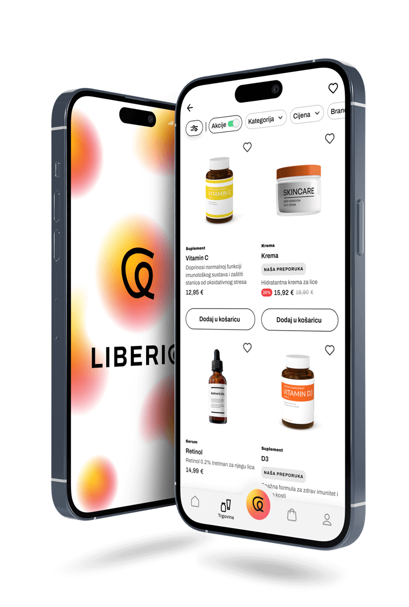 Liberiq - mobilni zasloni koji prikazuju Liberiq aplikaciju